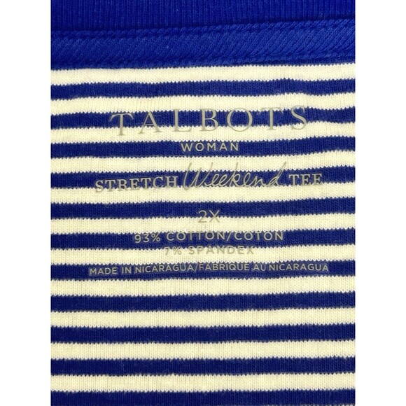 Talbots Womens 2X Longsleeve Blue Striped Button Accent Cuffs Top NWT - Picture 5 of 10